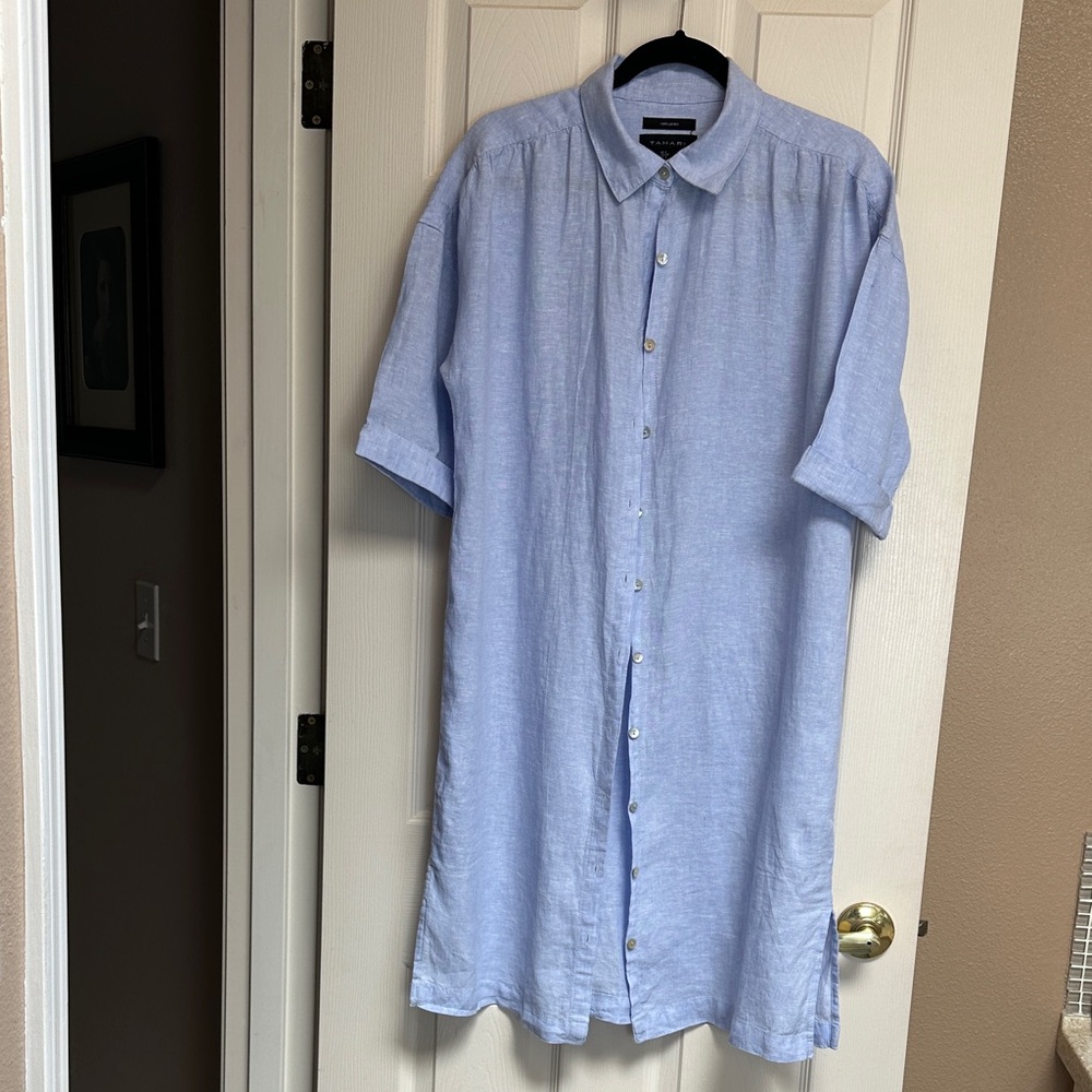Tahari Light Blue Casual Button Down Dress